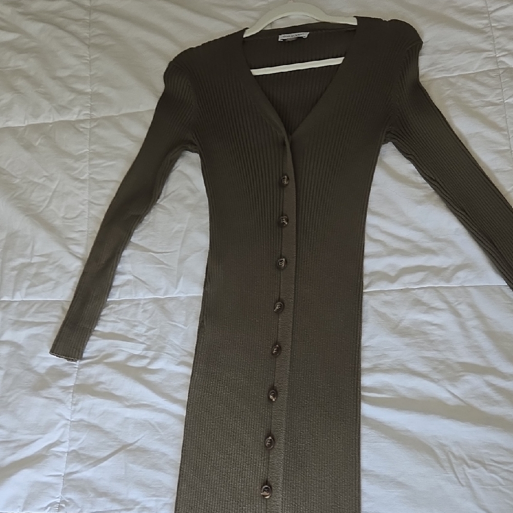 Calvin Klein Long Sleeve Ribbed Dress - Olive